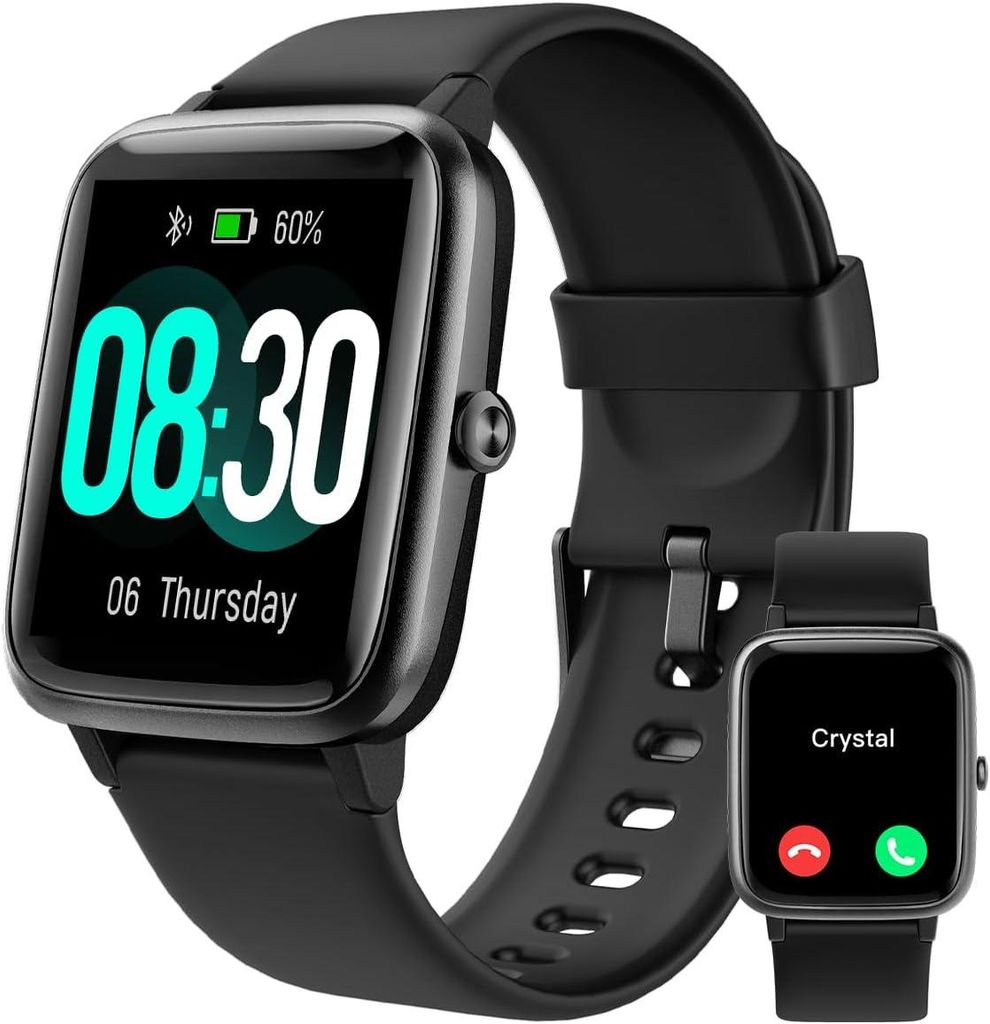 GRV Smartwatch Unisex Fitnessuhr mit Herzfrequenzmesser, Schrittzähler, Schlafmonitor, 9 Trainingsmodi