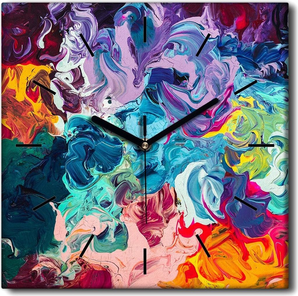 Coloray Uhr auf Leinwand 30x30 cm Wand Uhr Dekoration Wohnzimmer Segeltuch schwarze Hände -Kunst Abstraktion Kunst.