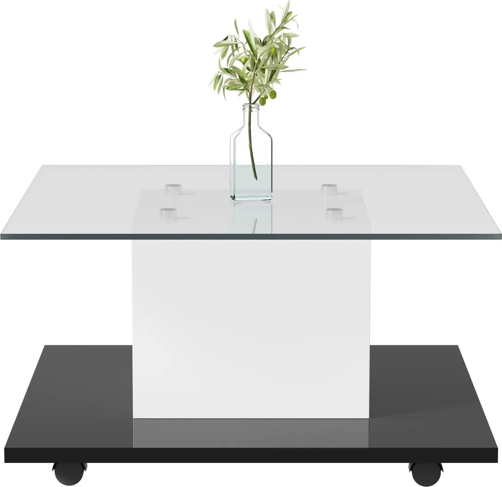 Tavolo da Salotto LED Fortuna Lai con Rotelle - Piano Vetro