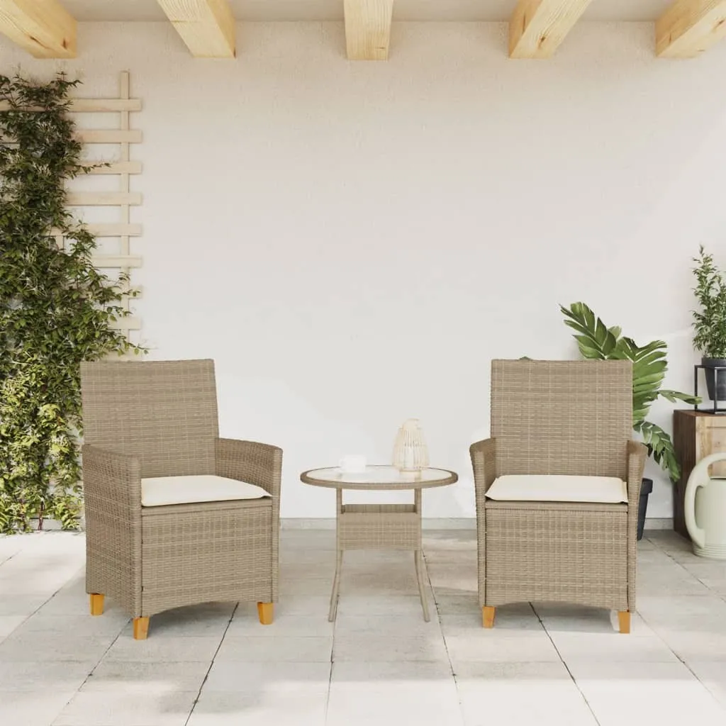 Chaises jardin poly rotin beige avec coussins confortables - Set 2 - 3