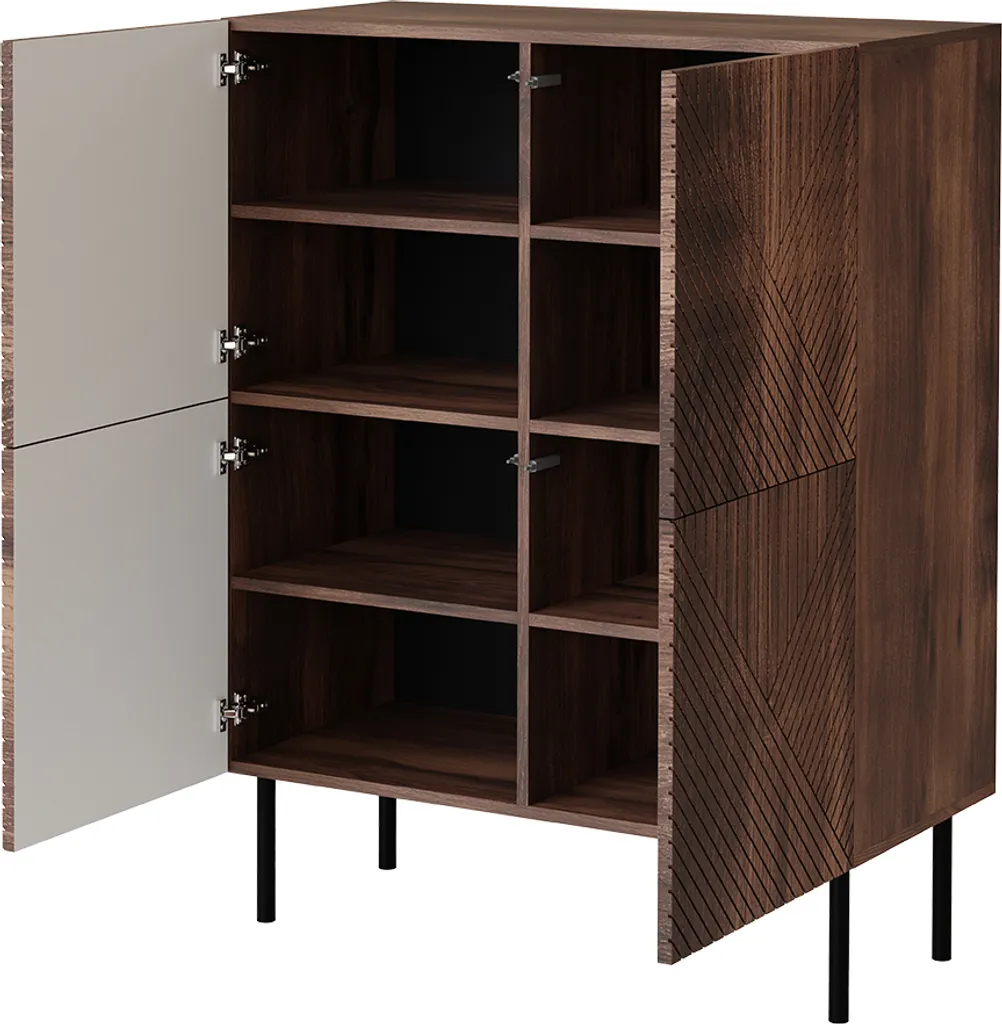 Buffet bas de salon RIESEL avec portes - Commode de rangement noyer - 3
