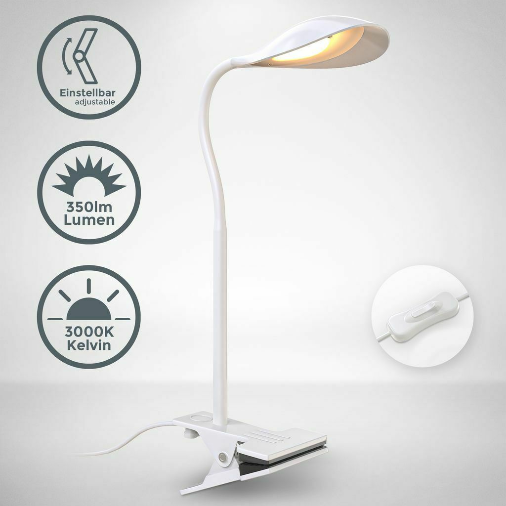 B.K.Licht LED Klemmleuchte Weiß 3,5W 350lm warmweiß 3000K Produktbild 