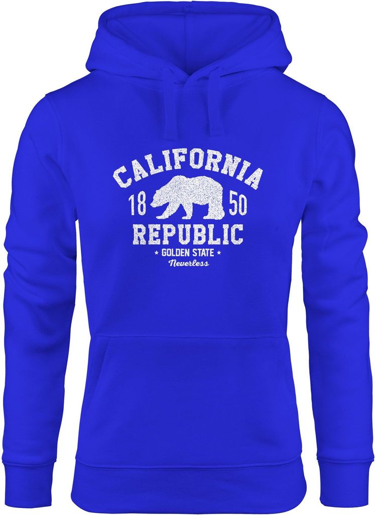 Hoodie Damen California Republic Aufdruck Print Kalifornien Golden State Grizzly Bär Bear Kapuzen-Pullover Neverless blau XL