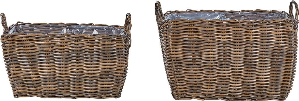 BELIANI Blumenkörbe 2er Set Braun aus PE Rattan Geflecht Rechteckig Indoor und Outdoor geeignet Moderne Blumentöpfe