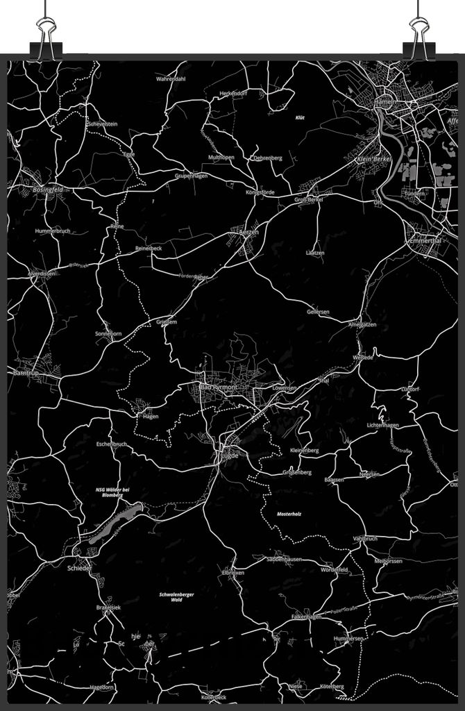 Mr. & Mrs. Panda Bild Bad Pyrmont DIN A3 - Geschenk, Kunstdruck, Plakat, Stadt Dorf Karte Landkarte Map Stadtplan, wanddeko, drucke, Wanddekoration