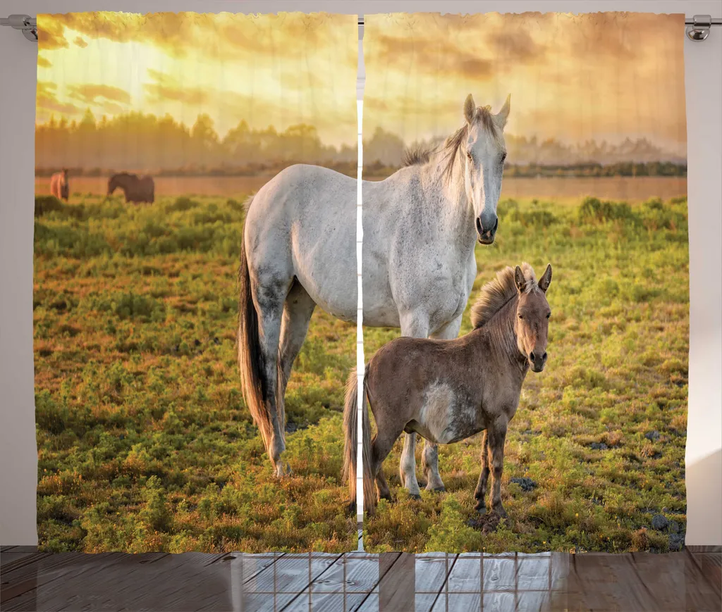 Rideau Déco pour Cacher le Vis-à-vis avec Motif Chevaux 280 x 225 cm