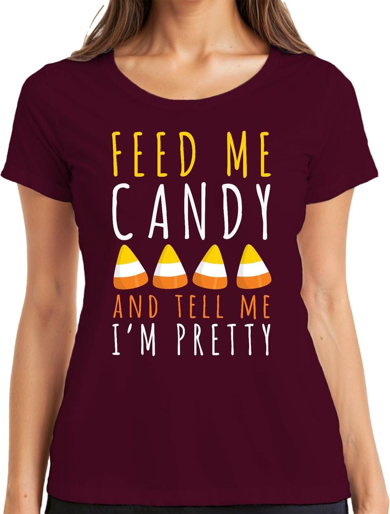 Feed Me Candy And Tell Me I'm Pretty Halloween CandyCorn Kinder Damen T-Shirt, Burgundy, 3XL
