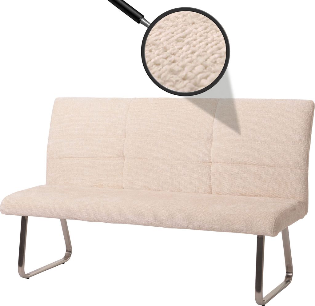 Sitzbank HWC-G55, Esszimmerbank Bank, Edelstahl gebürstet Stoff/Textil Chenille , 160cm creme