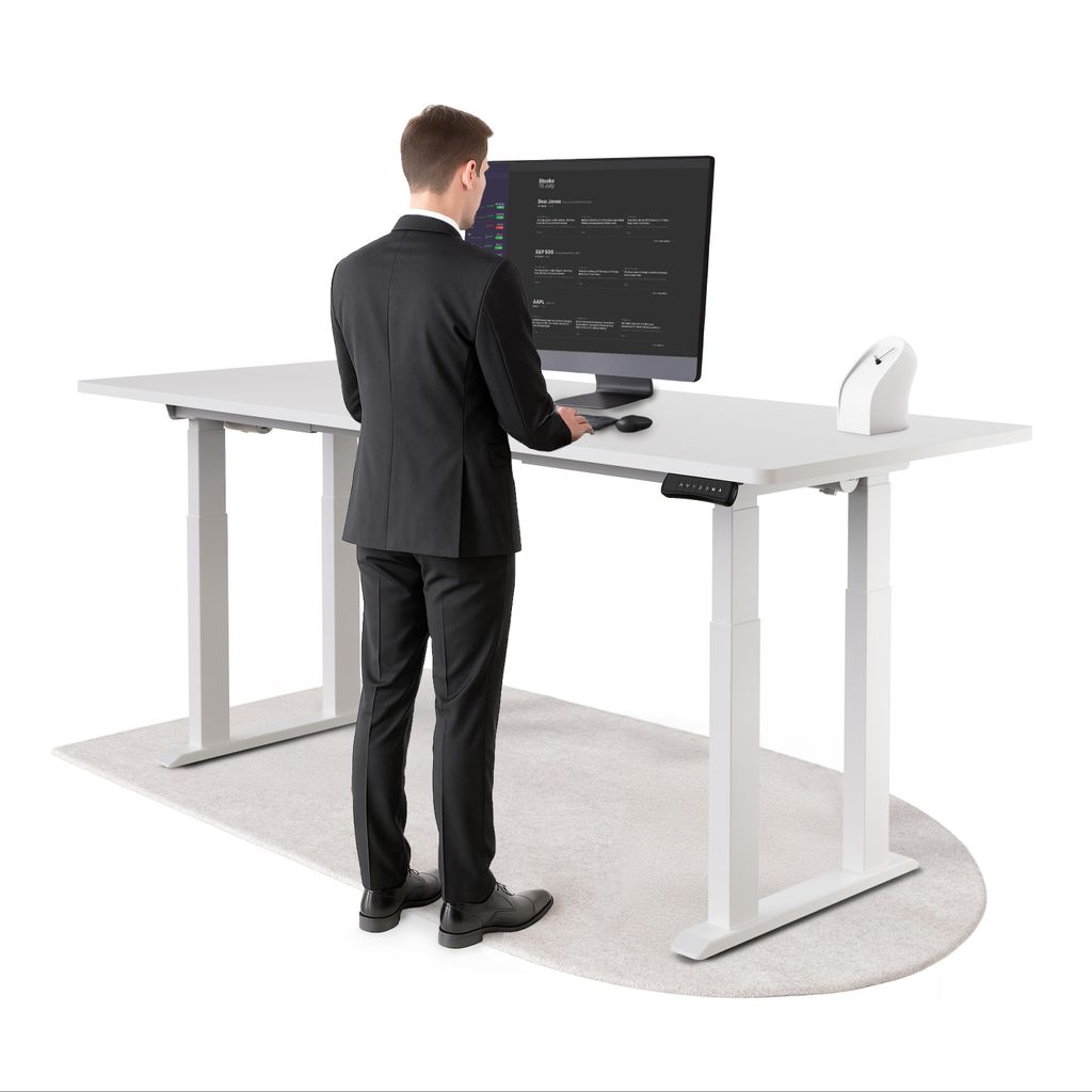 DESKSPACE Höhenverstellbarer Schreibtisch elektrisch mit leisem Dual-Motor – stabiles 4-Bein-Gestell (Weiß Gestell, Weiß Tischplatte, 200×80 cm)