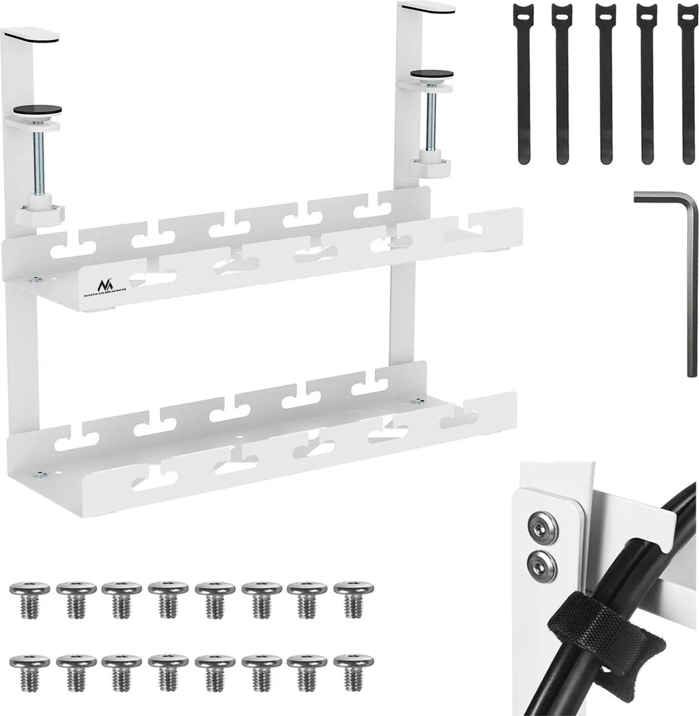 Organizzatore Cavi Bianco Maclean MC-104 W - Salvaspazio 2 Livelli 5kg
