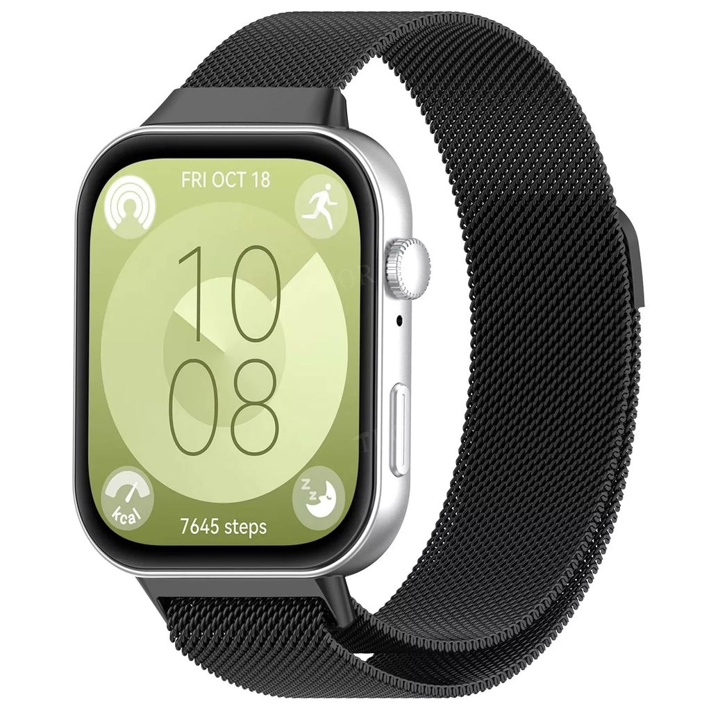 Strap-it Milanaise-Armband aus geflochtenem Edelstahl mit Magnetverschluss passend für Huawei Watch Fit 3 / Fit 4 / Fit 4 Pro (schwarz)