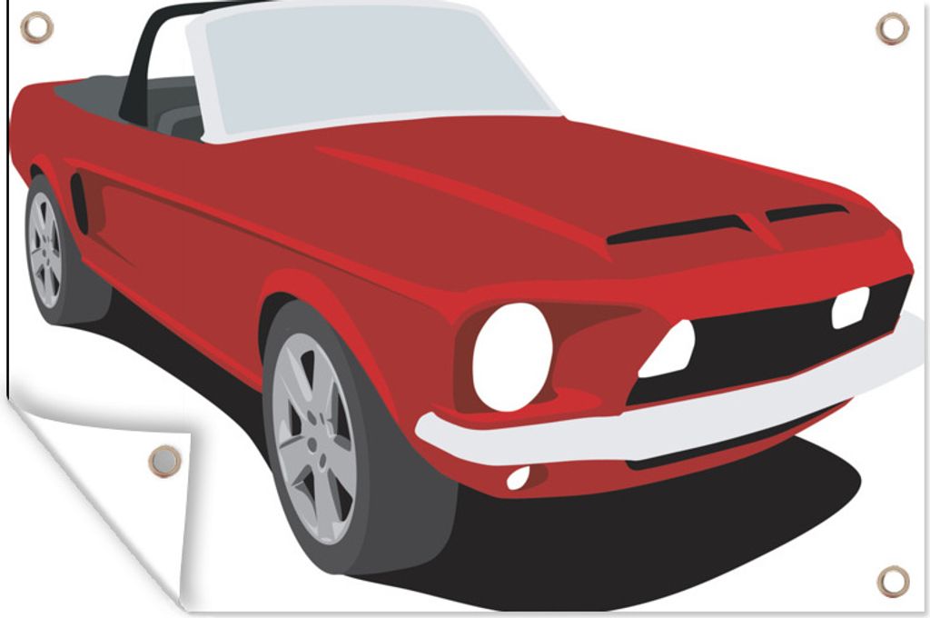 MuchoWow 90x60 cm Outdoor-Poster Gartendeko Sichtschutz Garten Poster für den Garten Illustration eines roten Mustang mit offenem Dach