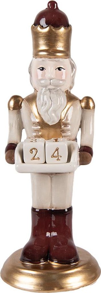 Clayre & Eef Weihnachtsdekorationsfigur Nussknacker 10x10x27 cm Beige Keramik