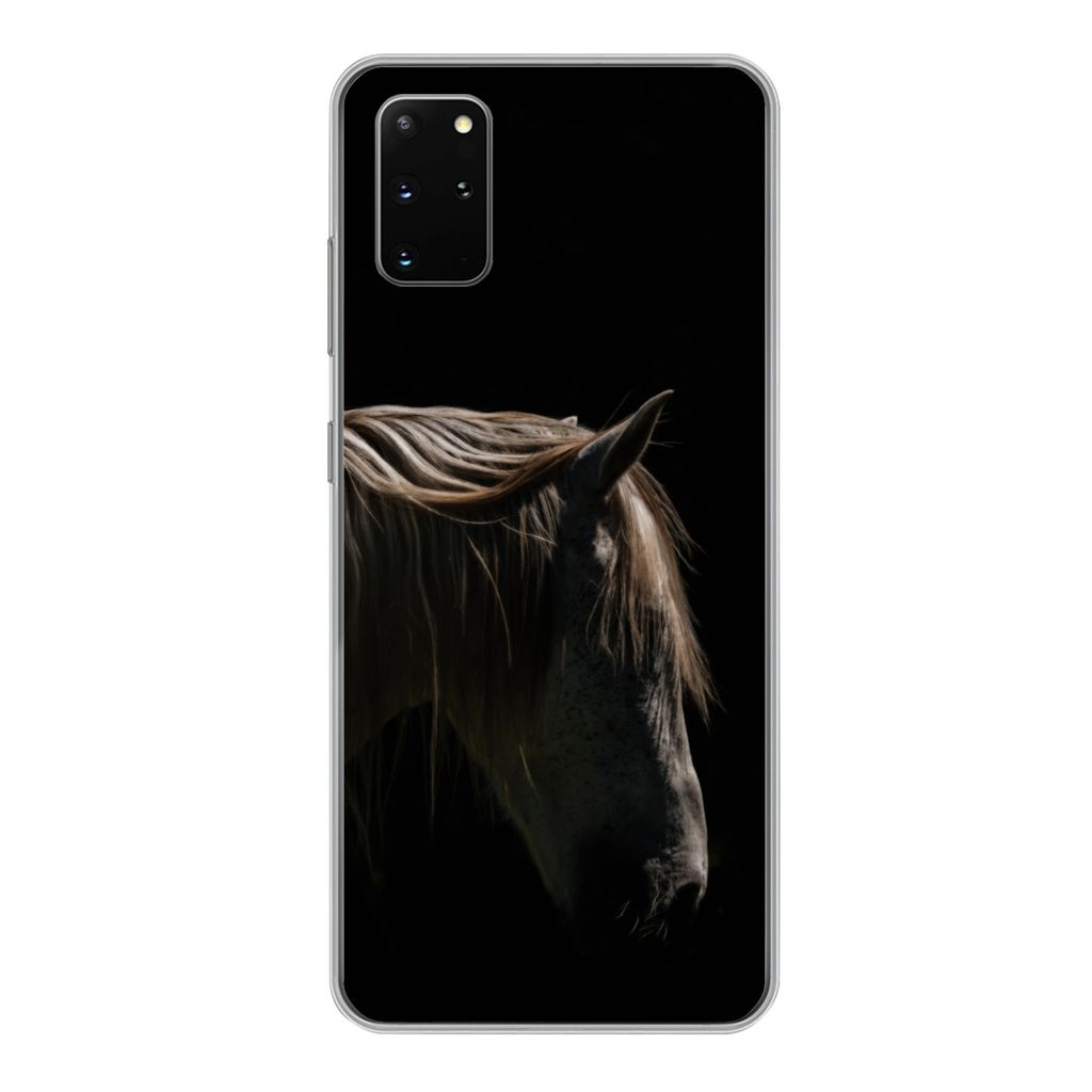 MuchoWow Handyhülle Schutzhülle Hülle für Samsung Galaxy S20 Plus Pferd - Tiere - Weiß Silikon Softcase Handy Hülle - Hartschale