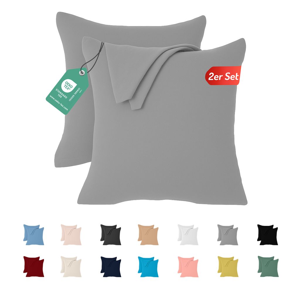 Jersey Kissenbezug 2er Set 80x80 cm 100% Baumwolle Grau Produktbild 