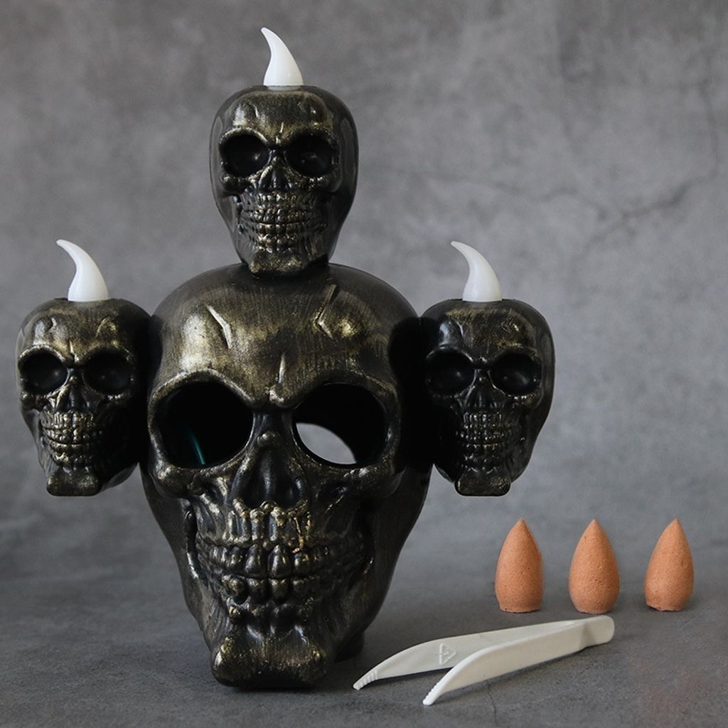 Halloween Kerzenlampe mit Rauch-Sandelholz-Schädel lampe (Silber)