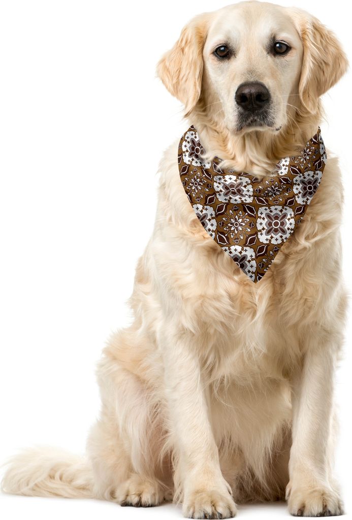 ABAKUHAUS Schokolade Haustier Bandana, Batik-Blumenmuster, 40x40 cm, Dark Brown White Brown