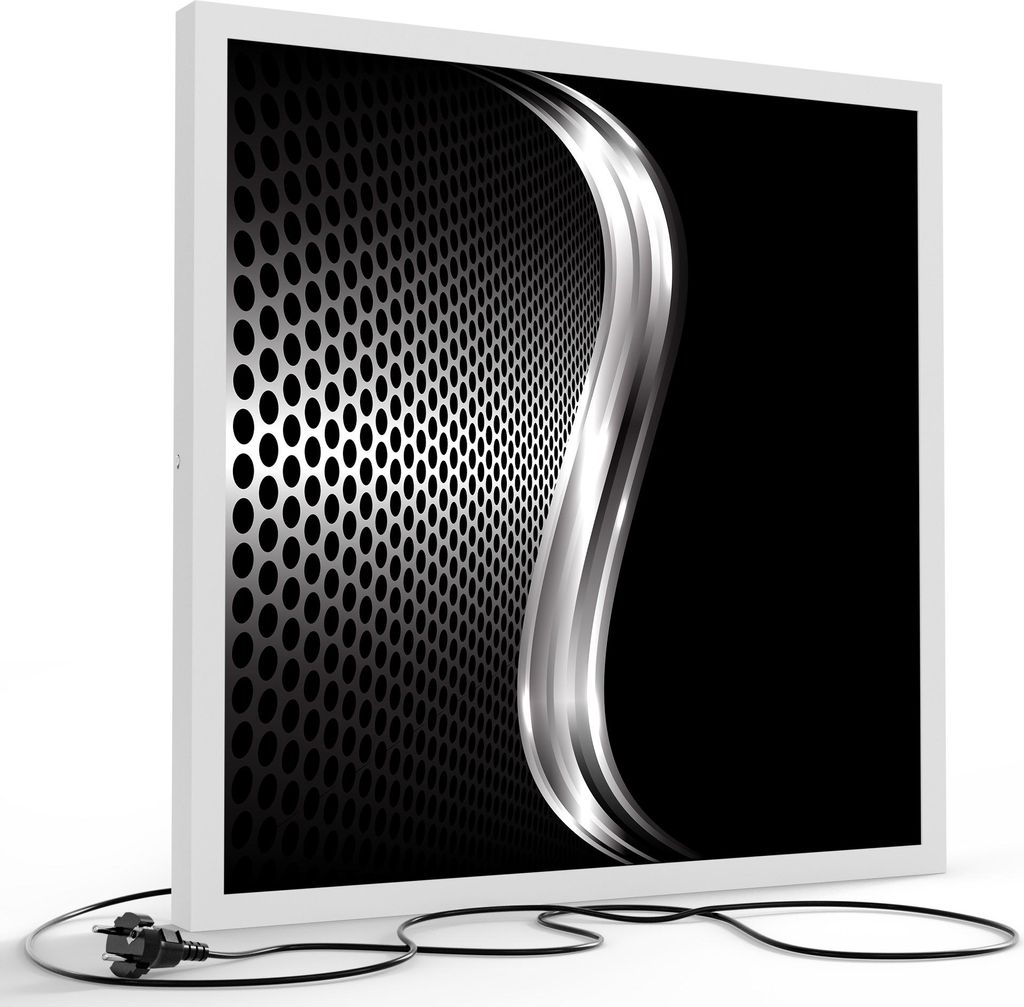 DEQORI LED-Bild & Lampe 60x60 cm Weiß 'Gitter mit Silberschweif' Leuchtbild LED Leuchte