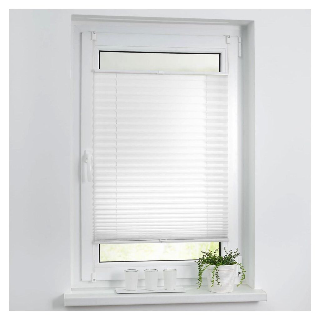 Plissee Klemmfix, verspannt, blickdicht, Sicht- und Sonnenschutz Jalousie Weiß, 45 cm x 130 cm (B x L)