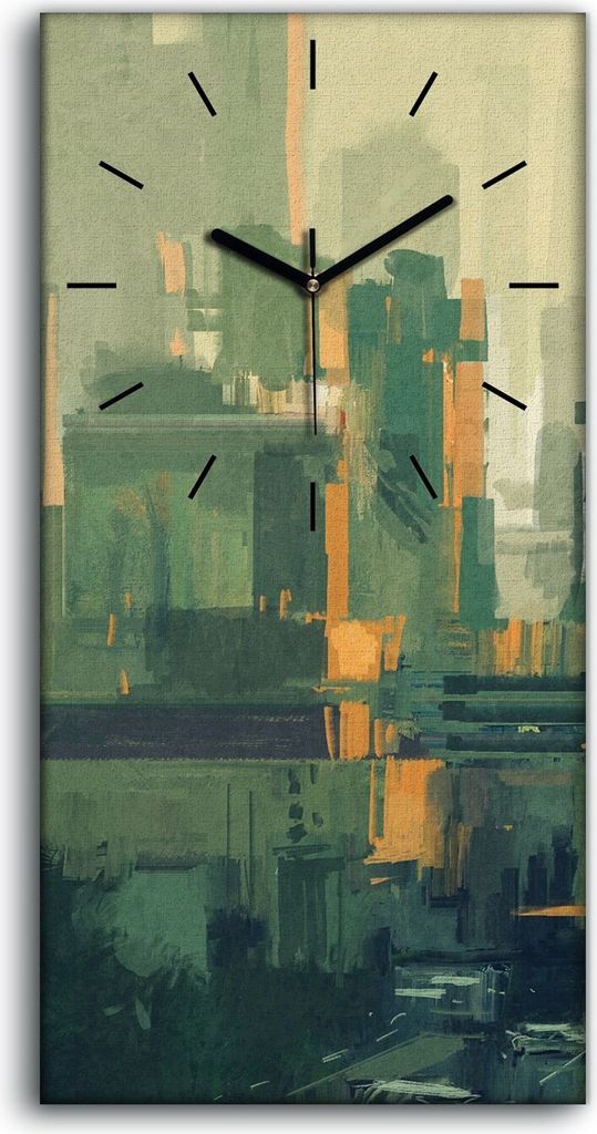 Dekor Leinwand Uhr Wandbilder Quarz 30x60 Wolkenkratzern bei Sonnenuntergang - schwarze Hände