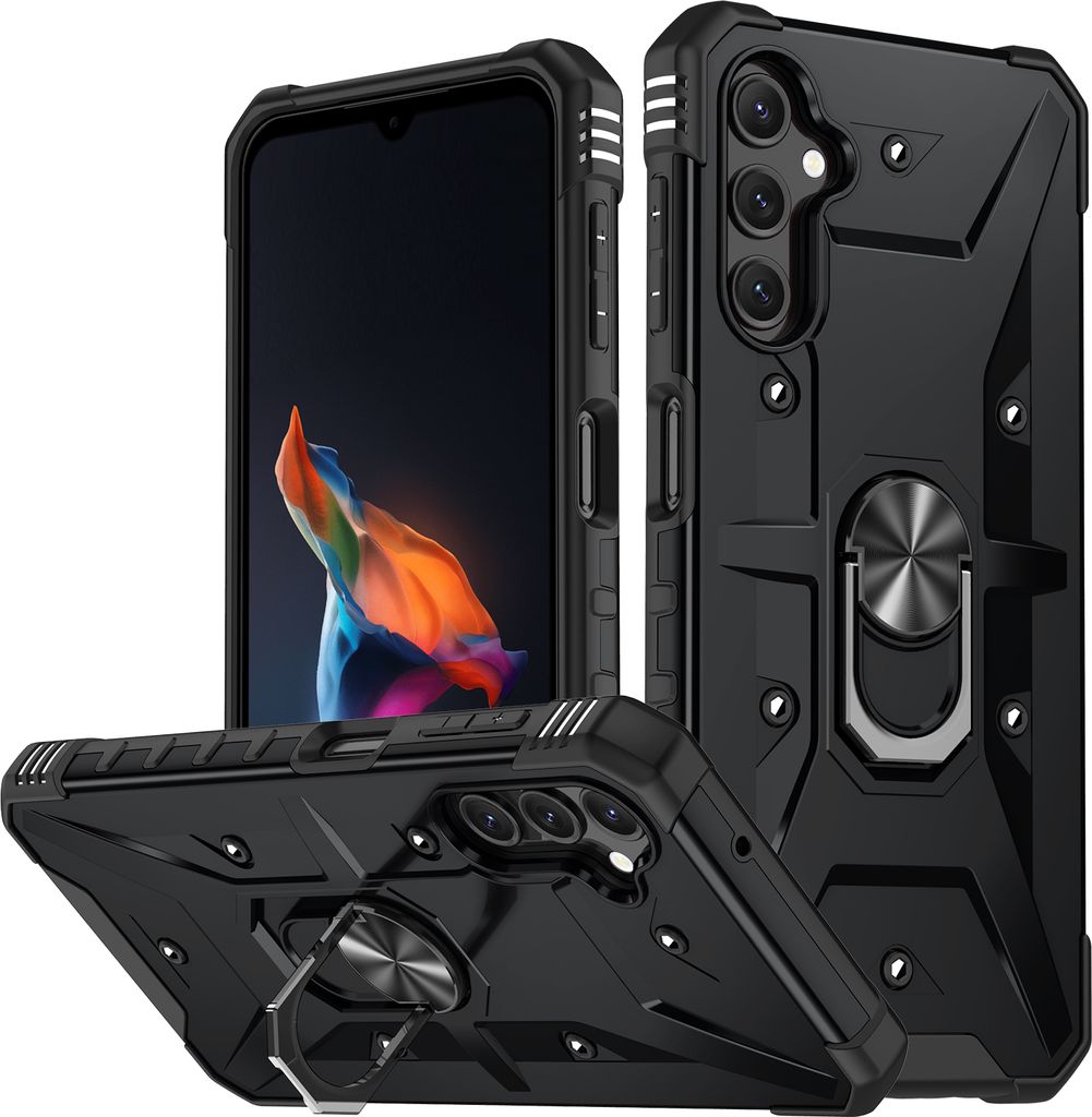 Galaxy A14 Hülle, Ring Halter Ständer Dual Layer Stoßfest Schutzhülle für Samsung Galaxy A14 5G Schwarz