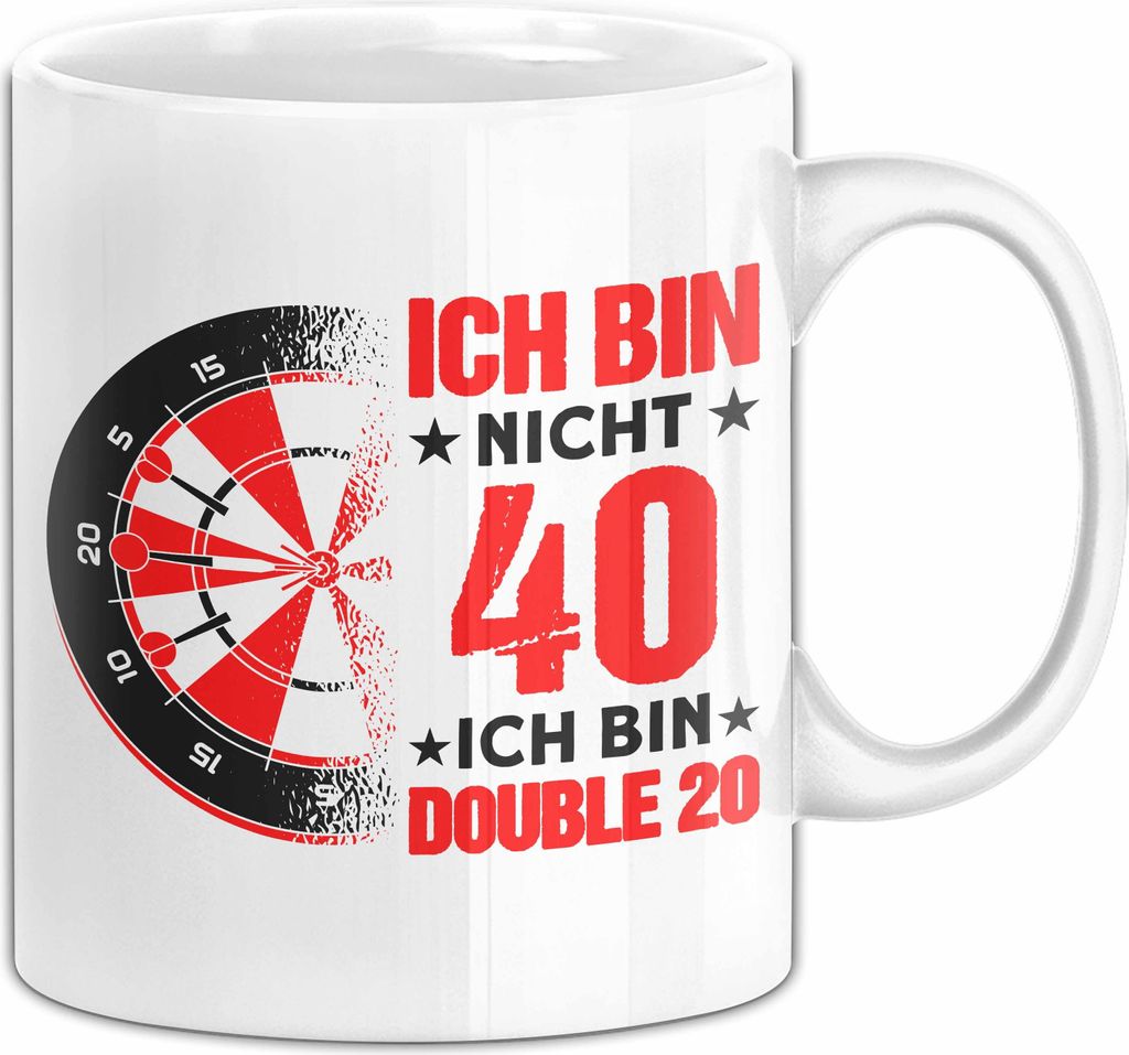 40. Geburtstag Tasse Darts Geschenk Mann Spruch Dart Fan Double 20 (Weiß)