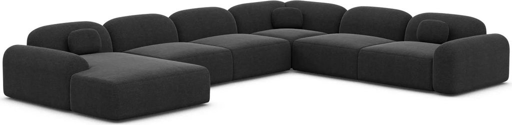 Strukturstoff U-Form XXL Wohnlandschaft Nuvia Schwarz Links