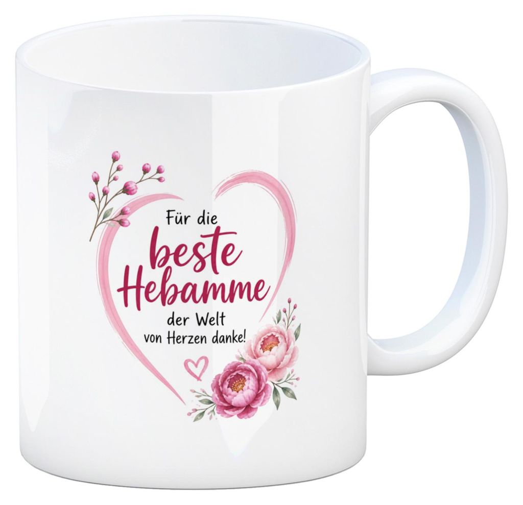 Kaffeebecher Hebamme - Kaffeetasse mit Blumenherz Tasse Mit Produktbild 
