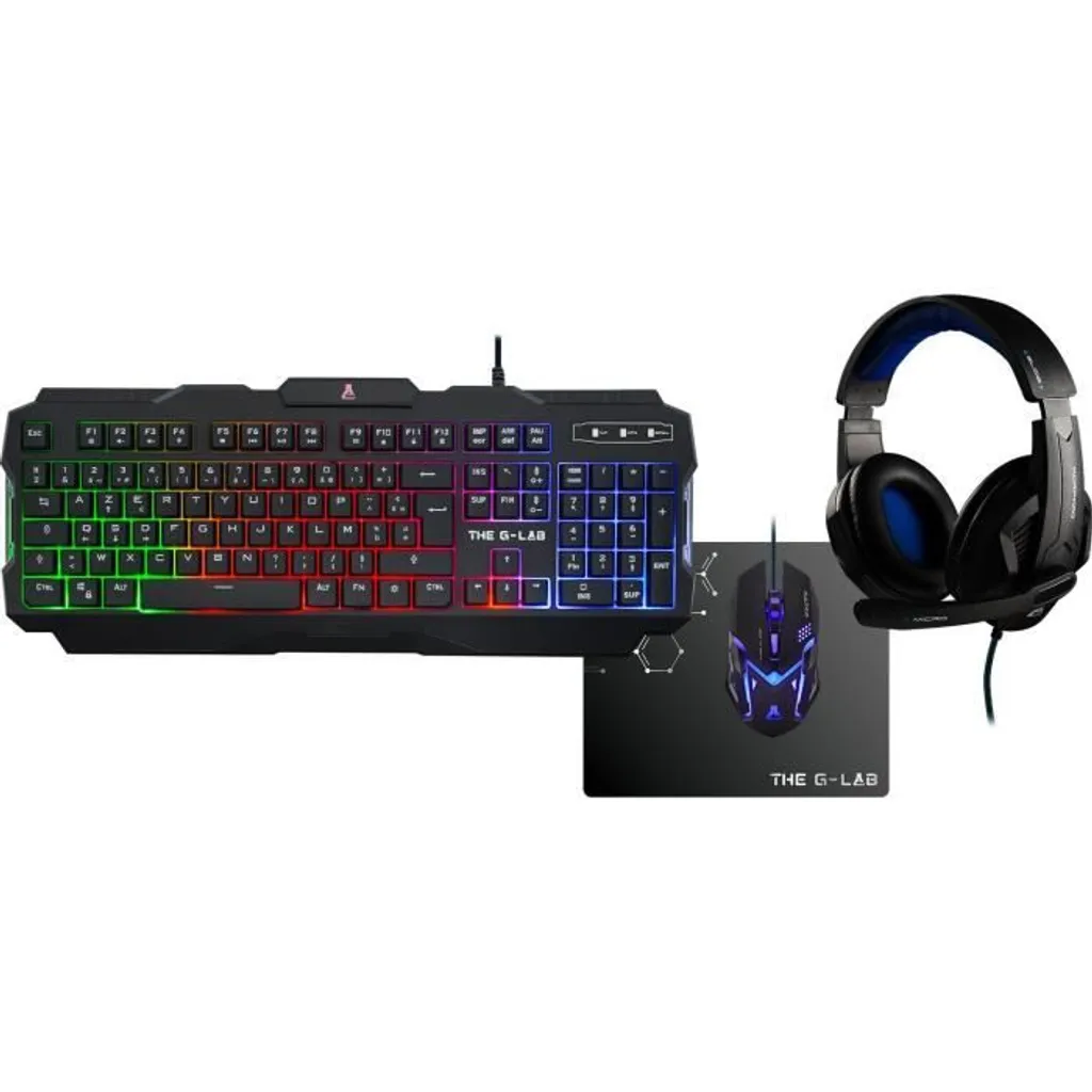 Le G-Lab Combo Argon Pack Gaming Filaire USB AZERTY Noir avec Souris