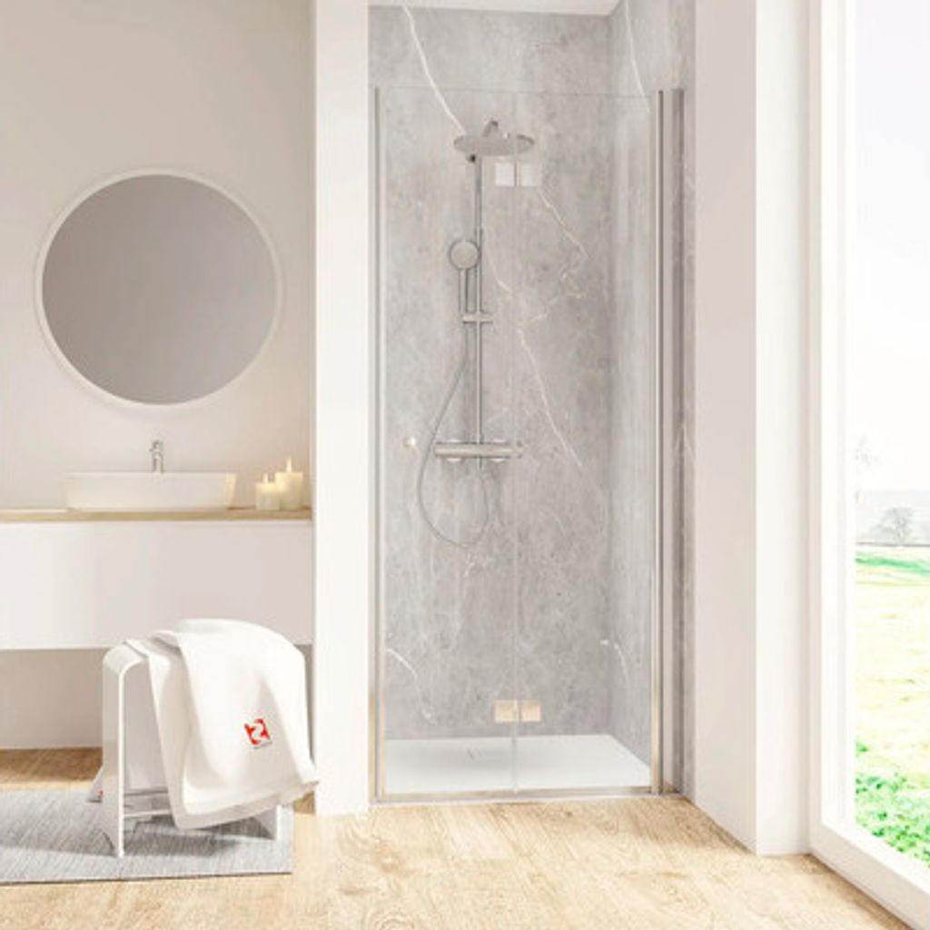 Duschtür in Nische mit Drehfalttür SCHULTE Garant 2.0 ExpressPlus 90 cm Profil chrom Klarglas schmutzabweisende Glasbeschichtung Türanschlag rec...