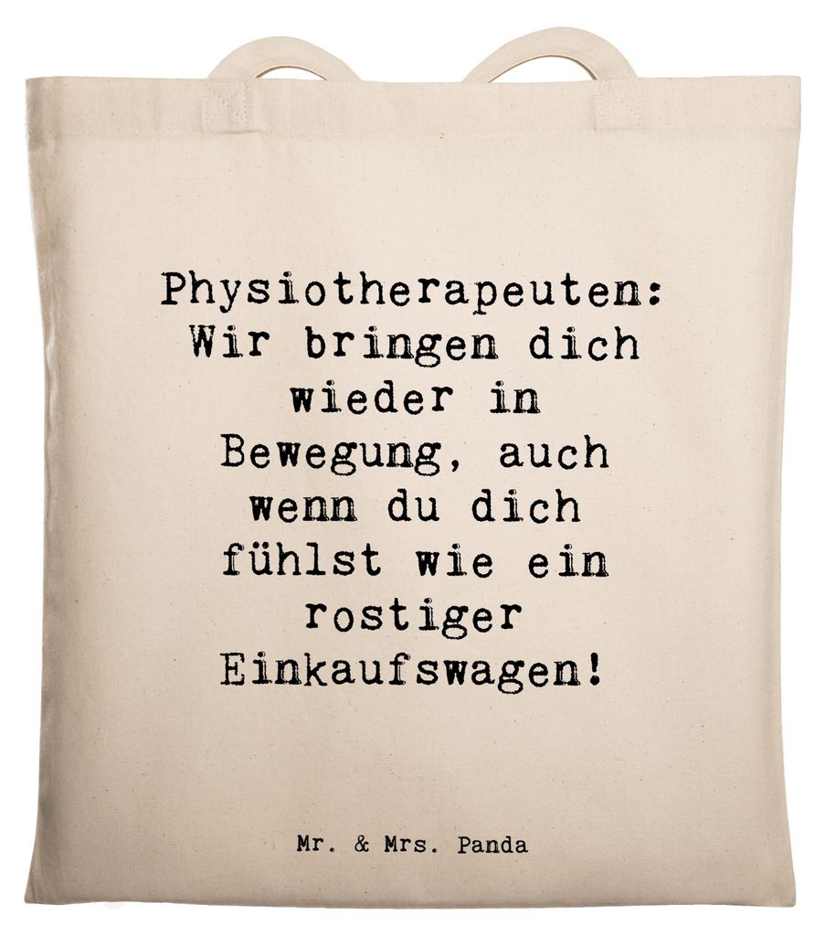Mr. & Mrs. Panda Tote Bag Spruch Physiotherapeut Bewegung - Transparent - Geschenk, Rehabilitationperte, Jutebeutel, Beruf, dokumententasche, Helde...