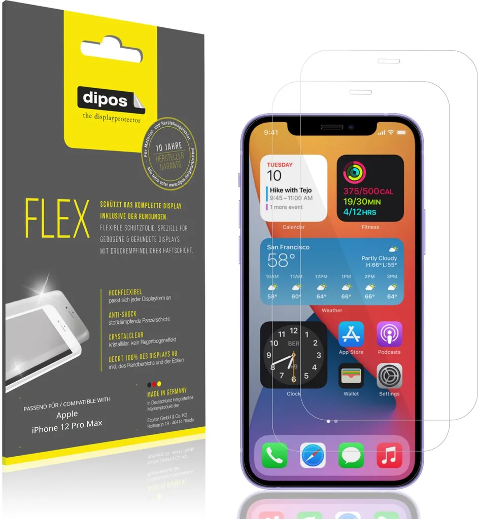2x Pellicola Protettiva iPhone 12 Pro Max dipos Flex | Sicura e Totale