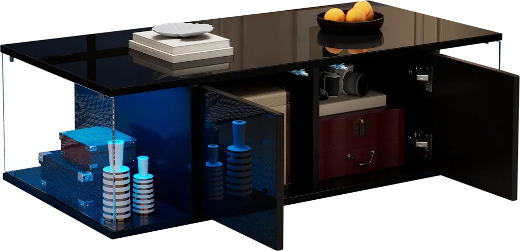 Table Basse Design Noire pour Salon Moderne, Rangement et LED 100cm - 9