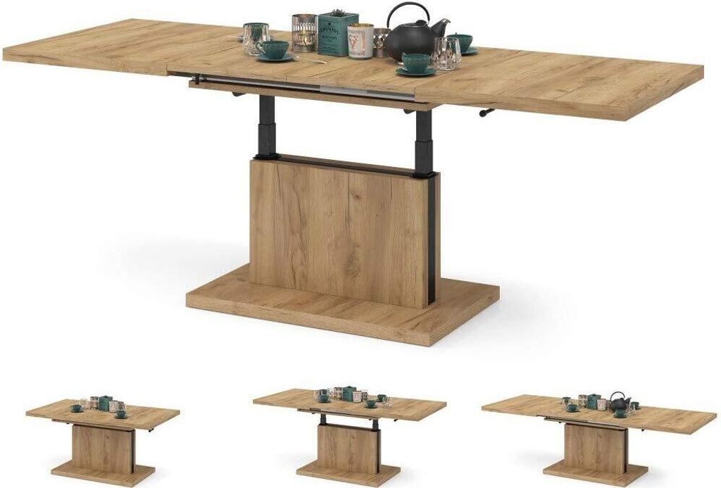 All4All Couchtisch Asti Gold Eiche, Kaffeetisch , Wohnzimmertisch , Höhenverstellbar , mit Einlegeplatten , Ausziehbar , Sofatisch , 120x70cm