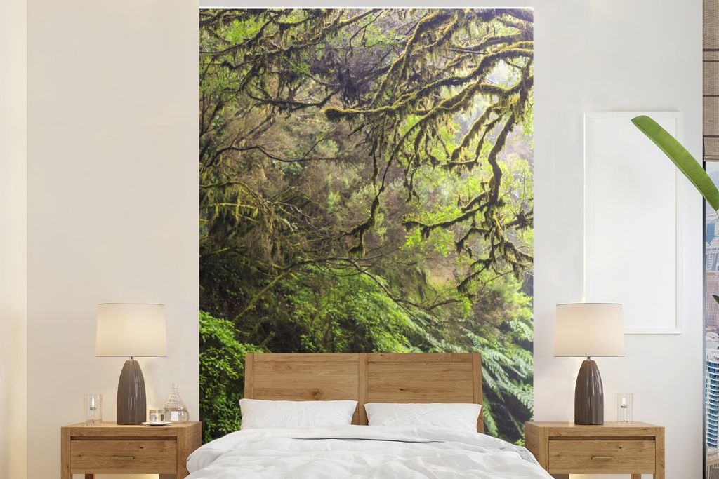 MuchoWow Fototapete für Wohnzimmer oder Schlafzimmer Wandtapete Vinyl Motivtapete Wald - Licht - Grün - 200x300 cm - Wanddekorationen