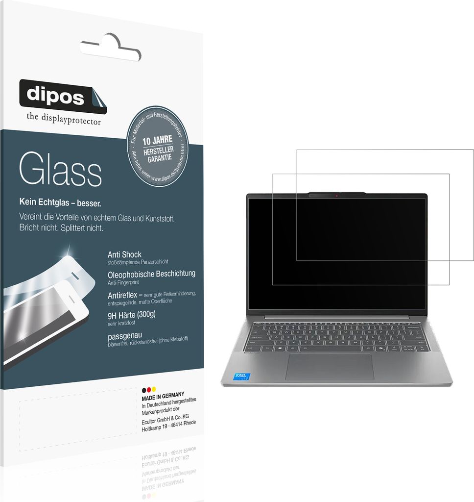 2x Schutzfolie für Lenovo IdeaPad Slim 5i 16 Zoll matt - Anti-Shock 9H Folie dipos Glass Kunststoffglas