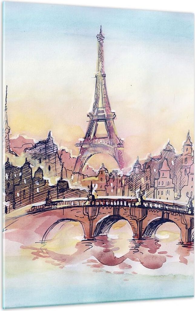 Bilder auf glas - Einteilig - Brücke Eiffle Illustration Frankreich - 50x70cm - Glasbilder - Wandbilder - Bilder - Wanddekoration aus Glas - Glas ...