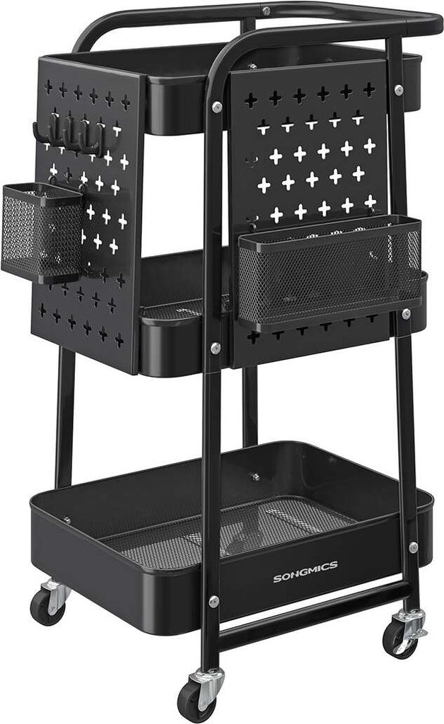 Stahl Küchenwagen - Rollwagen - Organizer Regal - 10 kg Regalbelastbarkeit - 32,3 cm x 49,4 cm x 73,9 cm - Tiefschwarz