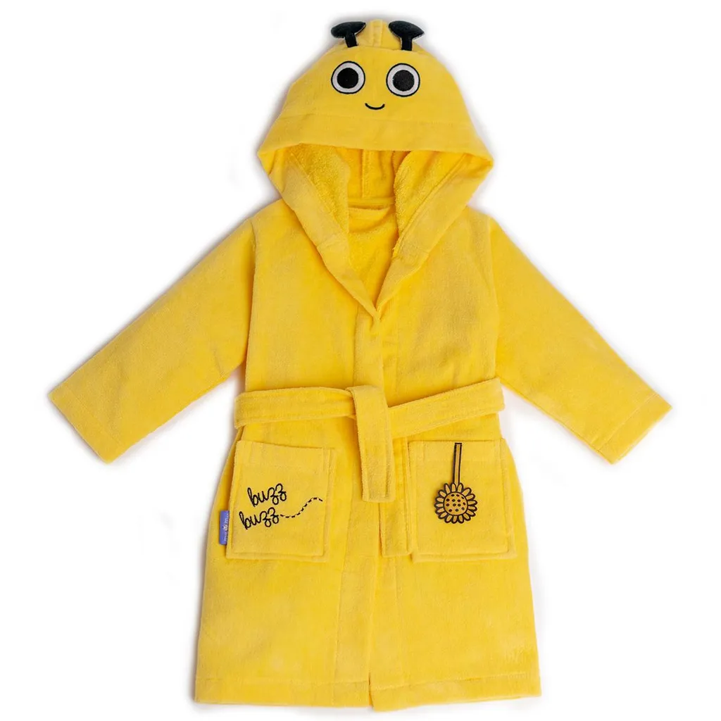Robe de chambre enfant à capuche Buzzy Bee velours doux jaune 2-4a