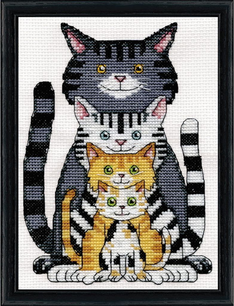 Design Works Kreuzstich Stickpackung "Katzenfamilie", Zählmuster, 13x18cm