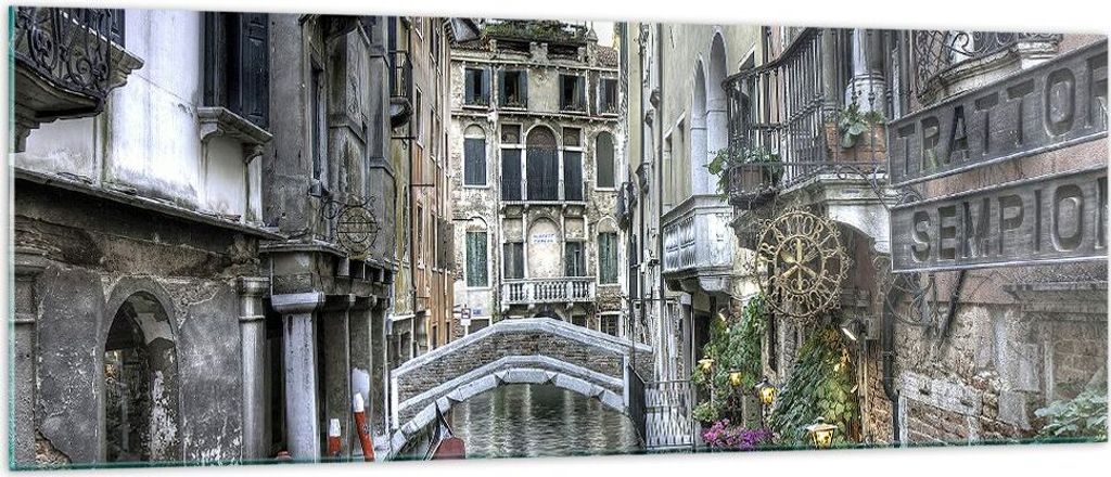 Bilder auf glas - Venedig Brücke Wasser - 140x50cm - Glasbilder - Wandbilder - Kunstdruck - zum Aufhängen bereit - Wanddekoration aus Glas - Glas...