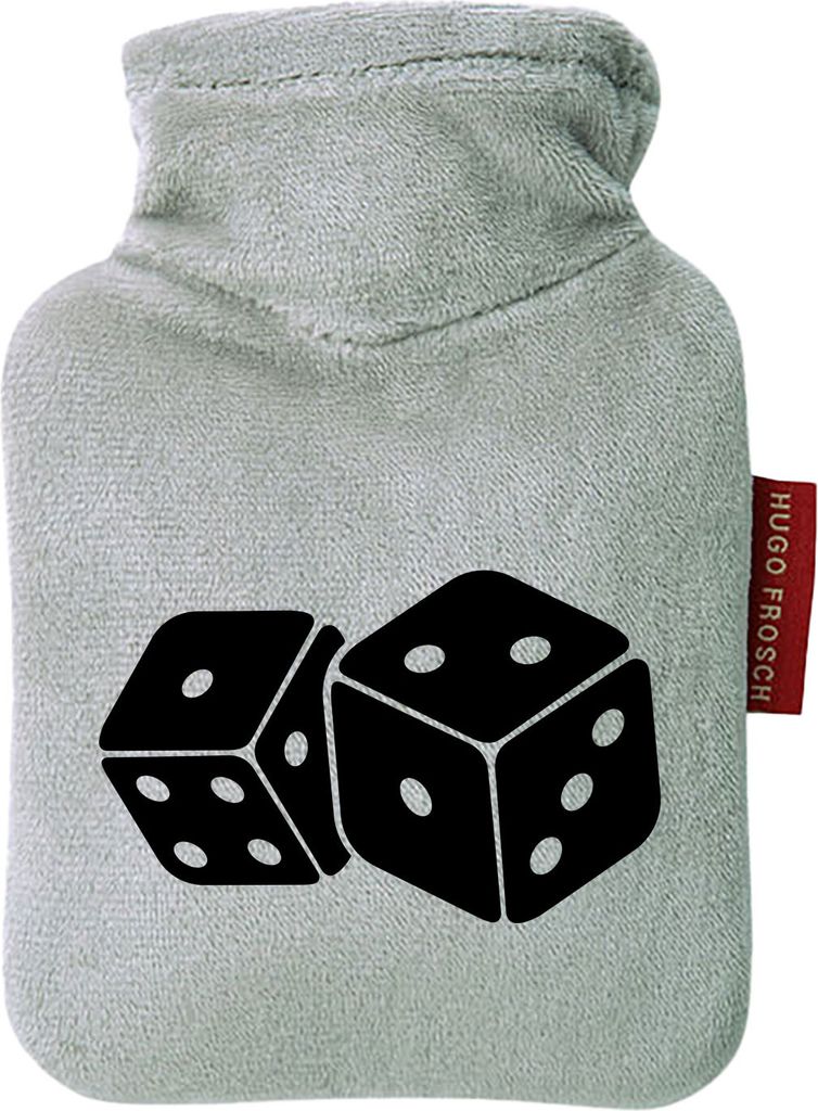 Huuraa Mini-Wärmflasche Würfel Dice 0,2 Liter Grey Mini Veloursbezug Taschenwärmer Geschenkidee