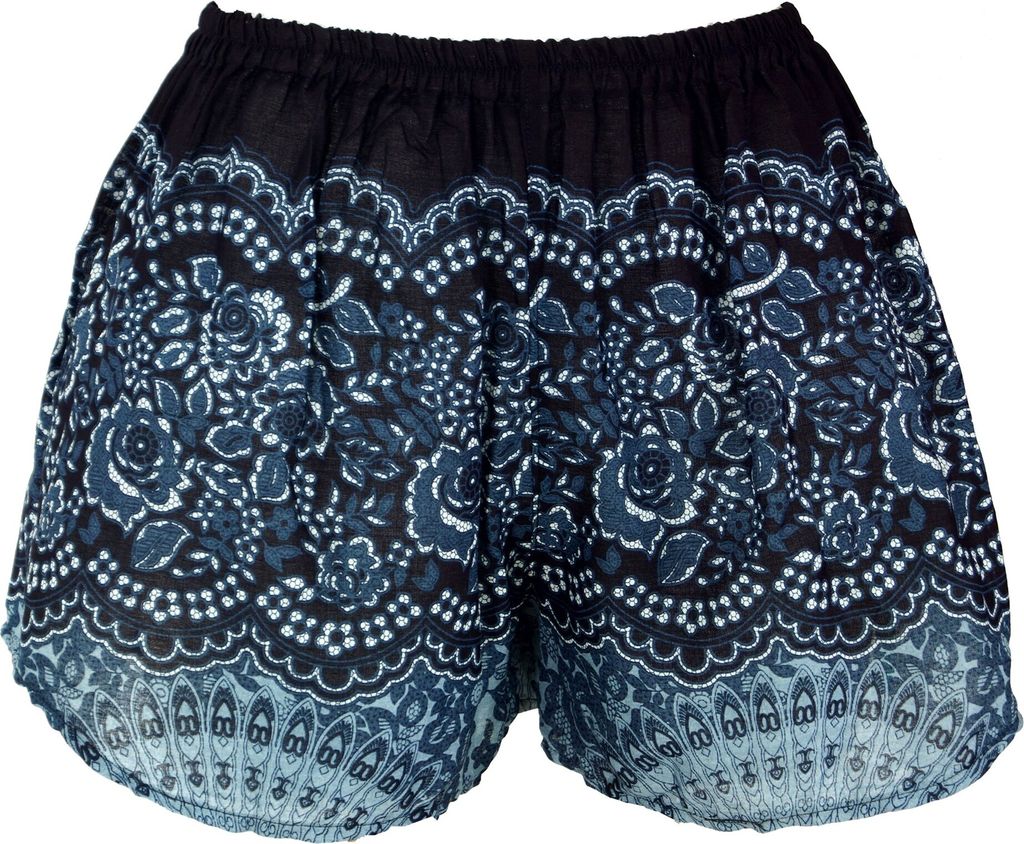 Leichte Pantys, Print Shorts - Schwarz/blau, Damen, Viskose, Shorts, Leggings