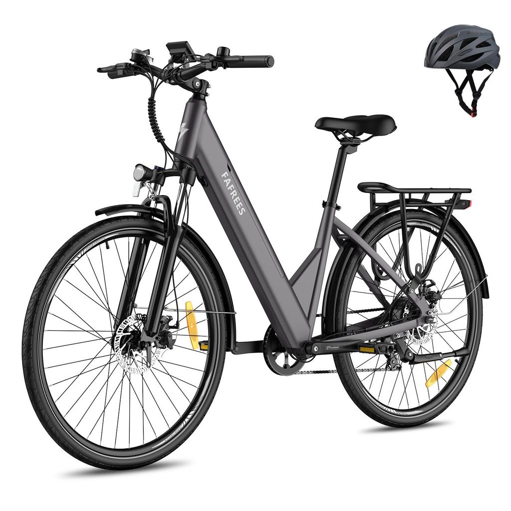 City Elektrofahrrad Rostfreie Aluminiumlegierung 36 V 15 Ah 540 Wh bis zu 90 - 110 km E Bike 27,5 Zoll Wasserdicht IP54 mit 7 Gang und App, Grau