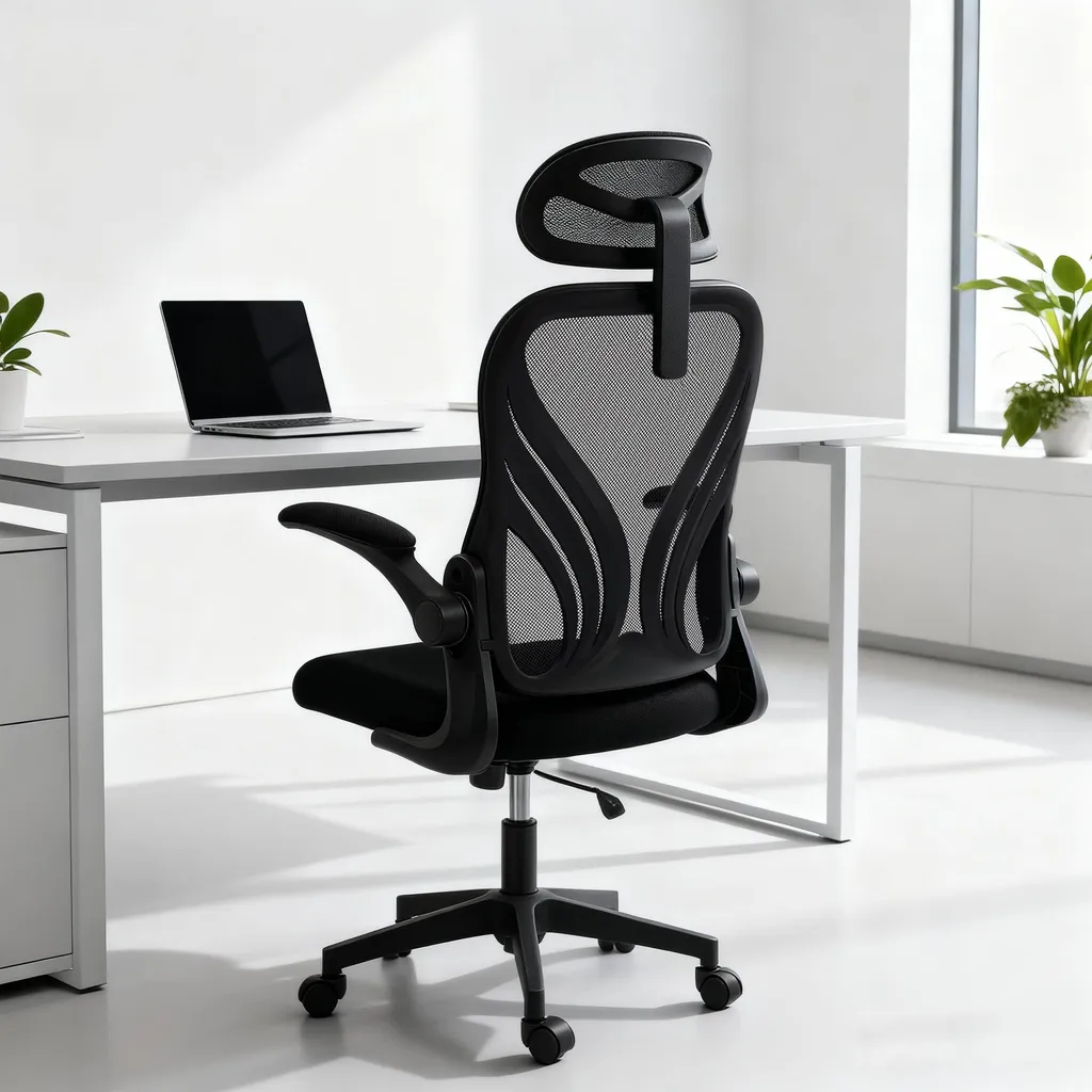 Chaise télétravail ergonomique, dossier pliable et appui-tête réglable