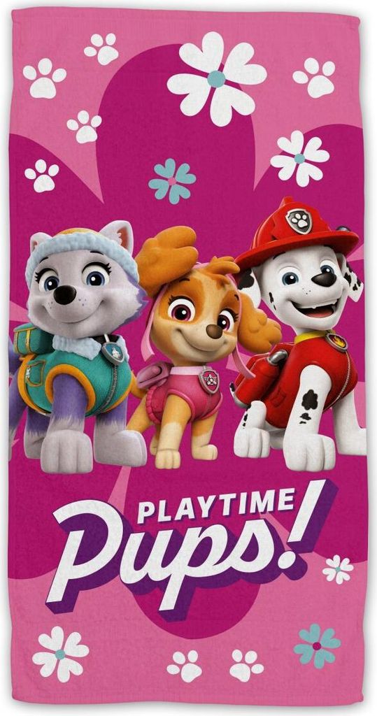Jerry Fabrics Kinder Marshall Skye Everest Hunde Handtuch, Strandtuch, Badetuch Playtime Pups! Pink 70 x 140 cm, 100% Baumwolle