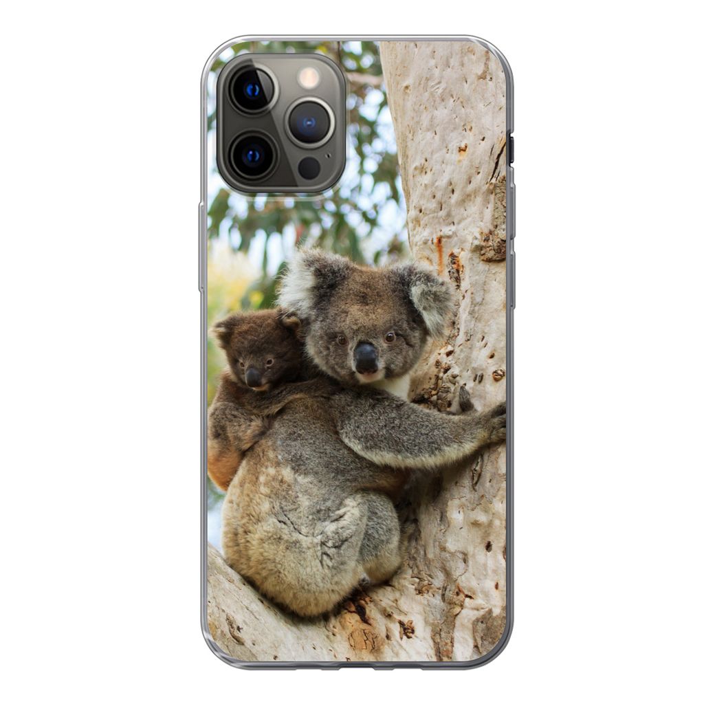 MuchoWow Handyhülle Schutzhülle Hülle für iPhone 12 Pro Koalas - Kind - Baum - Kinder - Junge - Mädchen Silikon Softcase Handy Hülle - Abde...