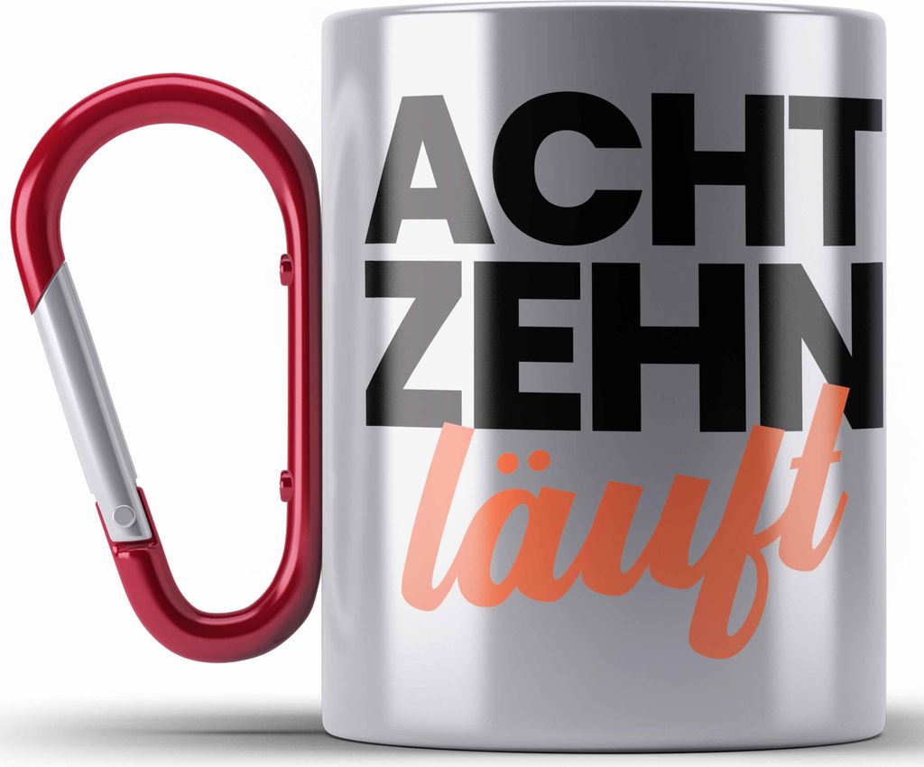 Trendation - 18. Geburtstag Edelstahl Tasse Karabiner Geschenk Mädchen Jungen Geschenkidee Lustig Spruch Sprüche 18 Geschenke Geschenkideen zum 1...