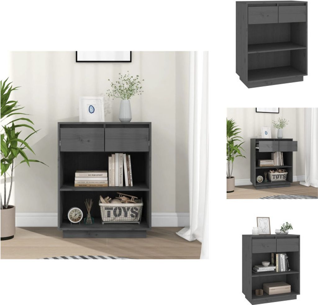 vidaXL Beistellschrank Grau 60x34x75 cm Massivholz Kiefer - Produktbild 