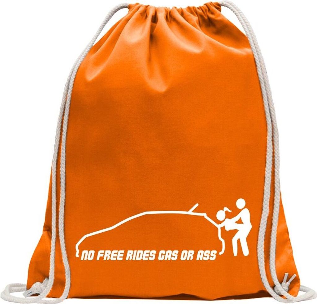 Kiwistar - Turnbeutel - mandarin - No free rides - gas or ass - Fun Rucksack Sport Beutel Gymsack Baumwolle mit Ziehgurt